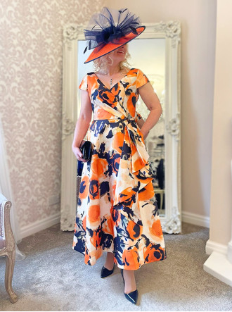 29816B Dress - Orange/Navy (Invitations by Veni)